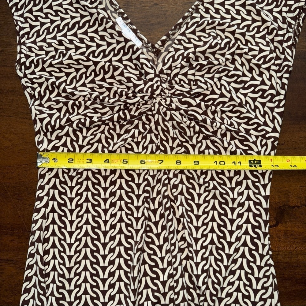 London Times Brown and Ivory Patterned Knot Front Short Cap Sleeve Dress 8 - Picture 7 of 9